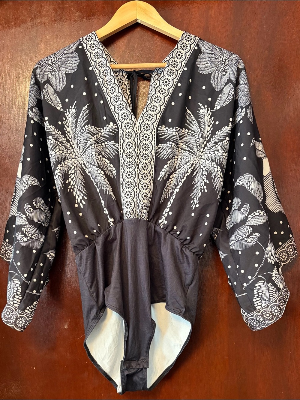 Shein Bohemian Black & White Embroidered V-Neck Women’s Top